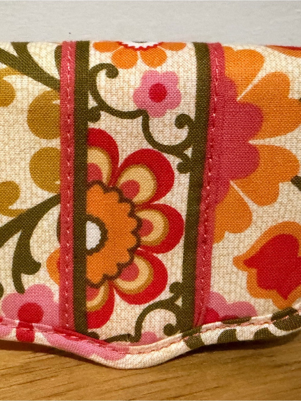 Vera Bradley Floral Cotton Wallet - Pink Orange Green Accents snap pouch retired